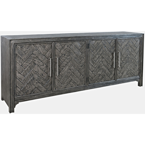 Gramercy 79" 4 Door Chevron Accent Cabinet in Brushed Platinum